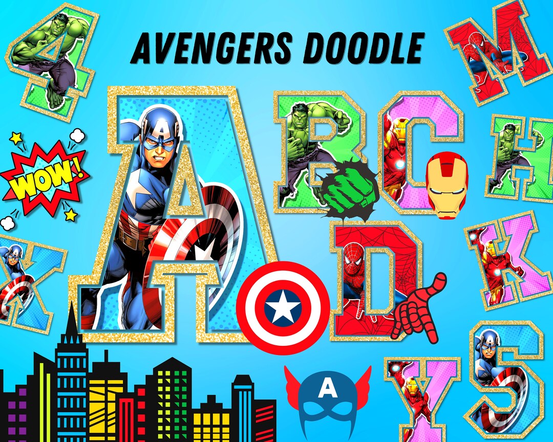Marvel Avengers Doodle Alphabet, Spiderman, Captain America, Ironman