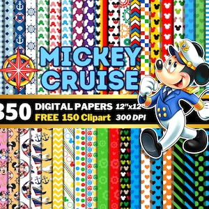 Mickey Cruise Digital Papers, Mickey Vacation Clipart PNG, Navy Mickey, Family Trip, Cruise Nautical, Daisy Donald, Sea Cruise Patterns