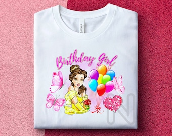Sublimación de Bella y Bestia PNG, Camisa de cumpleañera, Diseño de camisa de princesa, Diseños de sublimación de Princesa Bella