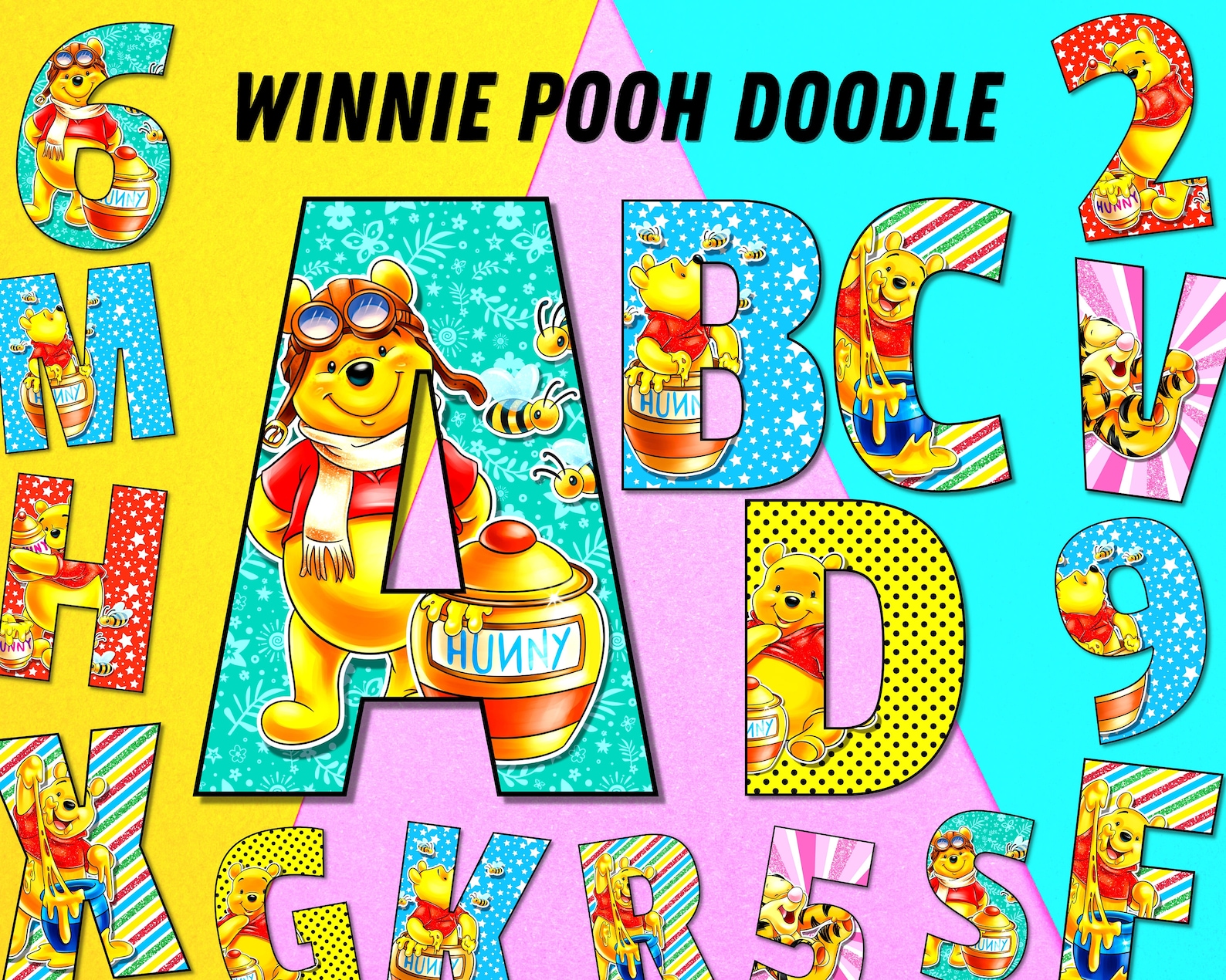 Winnie the Pooh Doodle Alphabet, Pooh Bear Alphabet, Tigger Piglet ...