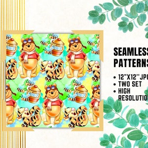 Winnie the Pooh Seamless Papers, Winnie Digital Papers, Pooh Bear Tigger, Birthday Gift Wrapping, Winnie Bear Fabric Patterns