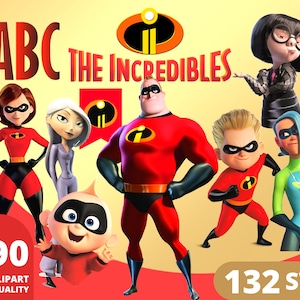 Incredibles Clipart PNG, Superhero SVG Bundle, Incredibles Illustration, Birthday Party Background, Incredibles Cartoon Posters