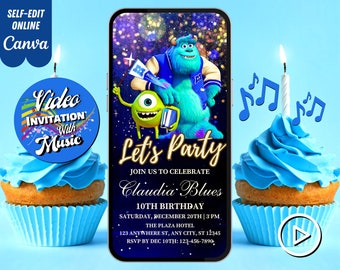 Monsters Inc. Birthday Video Invitation, Monsters Musical Video, Sully Mike Monsters, Editable Template, Any Age, DIY Musical Video Evites