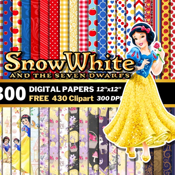 Papiers numériques Blanche Neige, Clipart Blanche Neige, Fête D'anniversaire De Princesse, Fond De La Méchante Reine, Papiers Cadeaux, Modèles Sans Couture Princesse