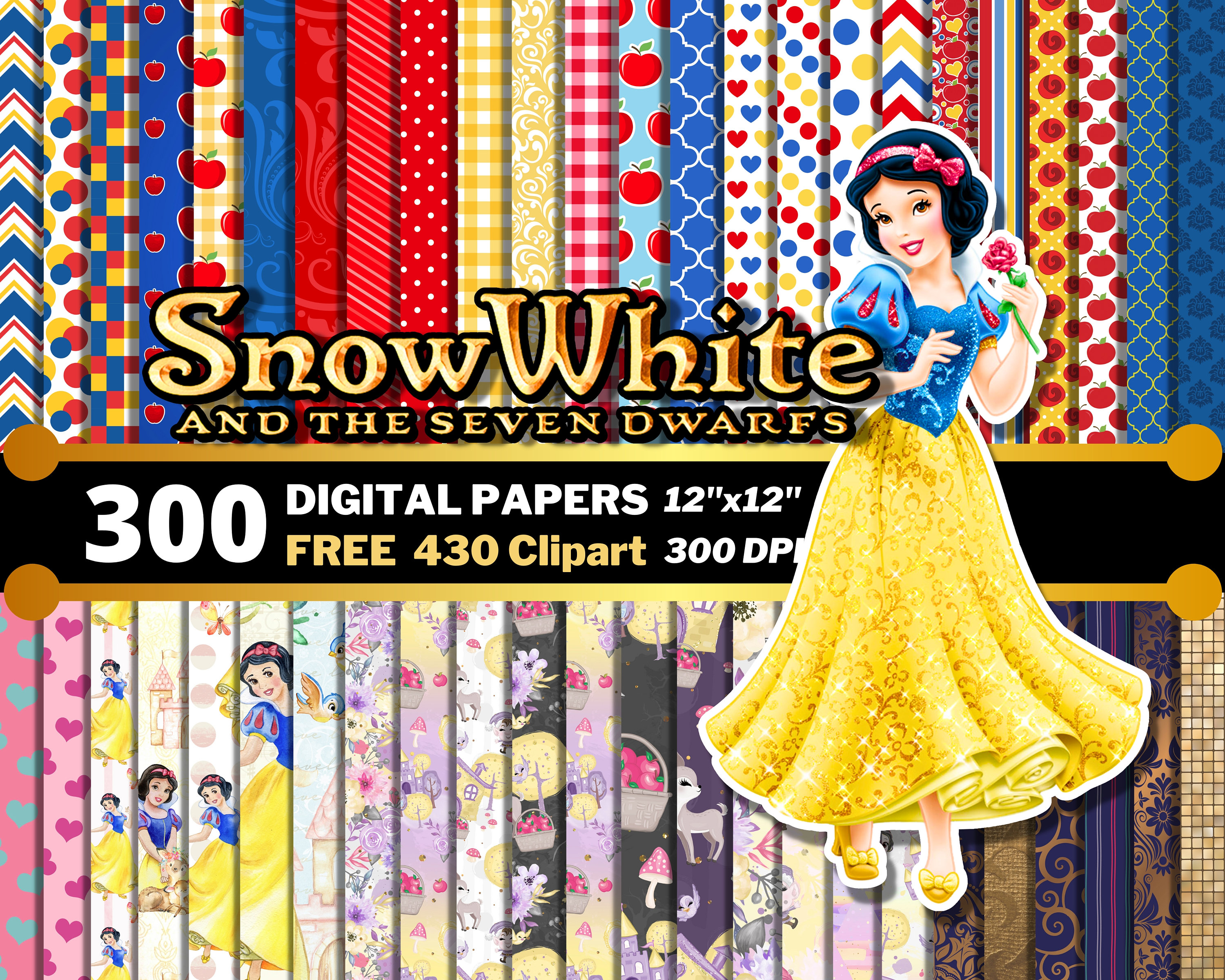 Snow White Digital Papers, Snow White Clipart, Princess