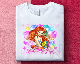 La Sirenita Sublimación PNG, Camisa de cumpleañera, Sirena Ariel, Diseños de sublimación de princesa