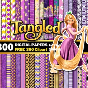 Wirren digitale Papiere, Wirren Clipart PNG, Prinzessin Rapunzel, Flynn Rider, Wirren Geschenkpapiere, Prinzessin Nahtlose Muster