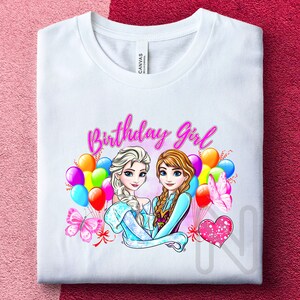 Frozen Elsa and Anna Sublimation PNG, Birthday Girl Shirt, Princess Elsa and Anna, Butterflies Party Gifts, Princess Frozen Sublimation