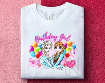 Frozen Elsa y Anna Sublimación PNG, Camisa de cumpleañera, Princesa Elsa y Anna, Regalos de fiesta de mariposas, Sublimación princesa congelada