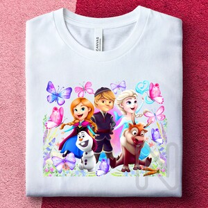 Frozen Elsa Anna Sublimation PNG, Princess Elsa Anna Olaf, Butterflies Birthday Girl Shirt, Princess Frozen Sublimation