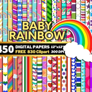 BabyRainbow Digital Papers, Rainbow Clipart PNG, Baby Birthday Wrapping Papers, Baby Rainbow Papers Patterns