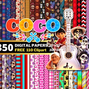 Coco Digital Papers, Coco Clipart PNG, Coco Party Theme, Halloween Wrapping Papers, Coco Seamless Patterns