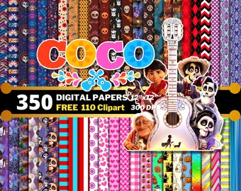 Coco Digital Papers, Coco Clipart PNG, Coco Party Theme, Halloween Wrapping Papers, Coco Seamless Patterns