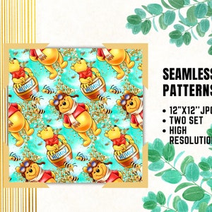 Winnie the Pooh Seamless Papers, Winnie Bear Digital Papers, Birthday Gift Wrapping, Bear Seamless, Winnie the Pooh Fabric Patterns