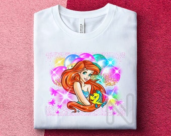 Sublimación de la Sirenita PNG, Camisa de cumpleañera, Sirena Ariel, Princesa Sirena, Diseños de sublimación de Ariel