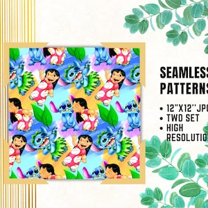 Papiers sans couture Lilo et Stitch, papiers numériques Stitch, papiers d'emballage cadeau d'anniversaire, motifs de tissu Lilo et Stitch