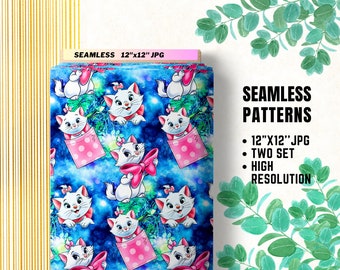 Aristocats Seamless Papers, Marie Cat Digital Papers, Aristo Cats Little Lady, Marie Aristocats Fabric Patterns