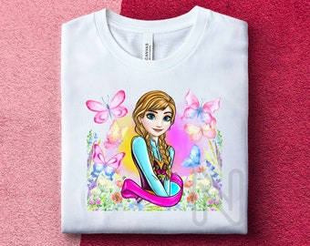 Sublimación Anna congelada PNG, camisa de fiesta de cumpleañera, princesa congelada, diseños de sublimación de globos
