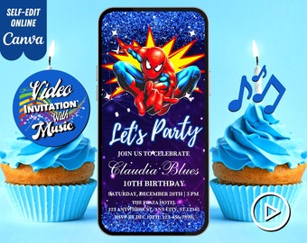 Spider-Man Birthday Video Invitation, Superhero Video Evites, Spiderman Birthday Party, Editable Template, DIY Musical Video Evites