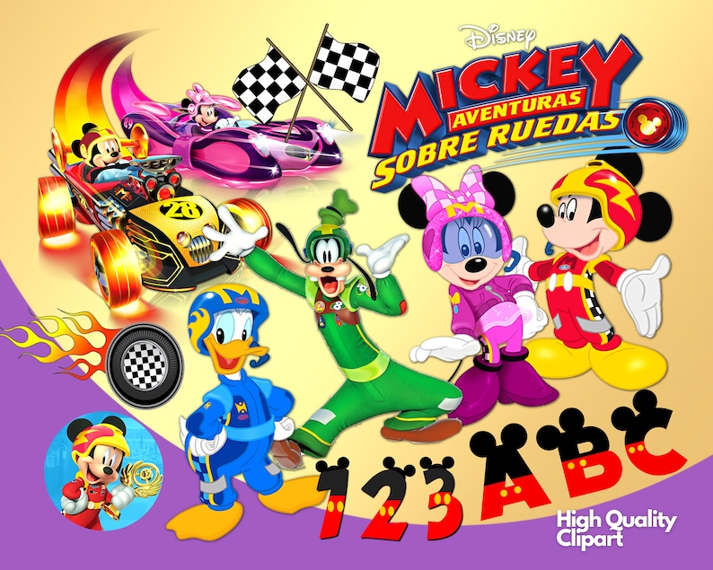 Mickey Mouse Numbers Racers Mickey and Roadster Racers Clipart PNG, Mickey Car Race Font, Mickey ...