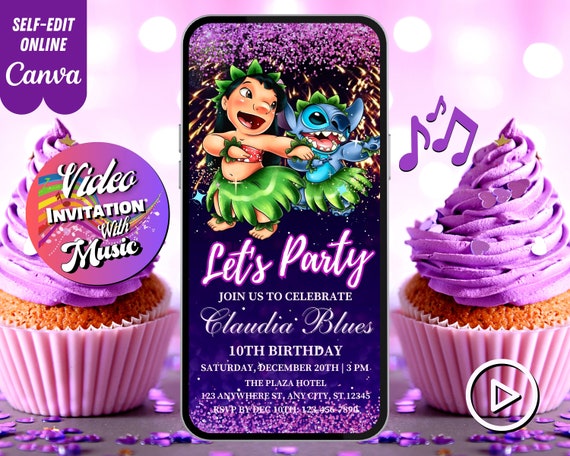 Lilo and Stitch Birthday Video Invitation, Lilo Stitch Musical Video, Editable Template, Any Age, DIY Musical Video Evites