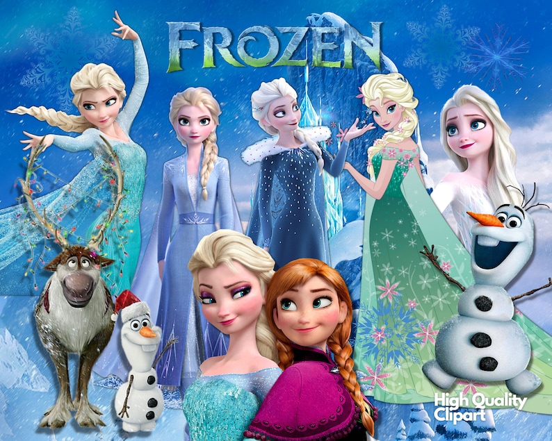 Frozen Clipart PNG, Frozen SVG, Princesa Frozen Elsa, Anna, Olaf, Dibujos animados de princesa congelada, Carteles congelados imagen 2