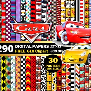 Cars Digital Papers, Saetta McQueen, Cars Planes Clipart PNG, Carte da regalo, Modelli senza cuciture Cars McQueen