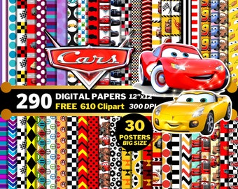 Papeles digitales de Cars, Rayo McQueen, Cars Planes Clipart PNG, Papeles de envoltura de regalos, Patrones sin costuras de Cars McQueen