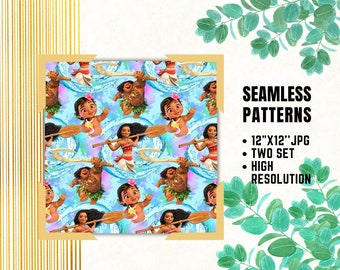 Moana Seamless Papers, Moana Digital Papers, Birthday Gift Wrapping, Princess Moana Fabric Patterns