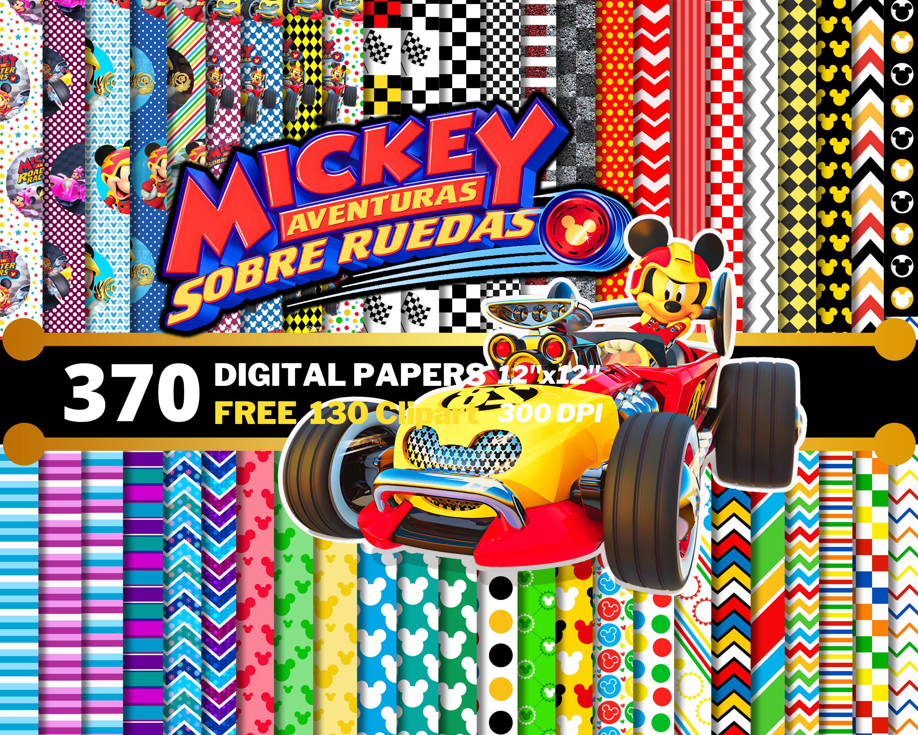 Mickey and Roadster Racers Digital Papers, Mickey Racers Clipart PNG ...