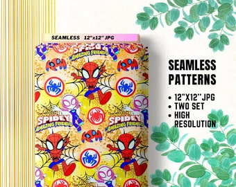 Spidey and his Amazing Friends Seamless Papers, Spidey Digital Papers, Birthday Wrapping Papers, Marvel Superhero Fabric Patterns