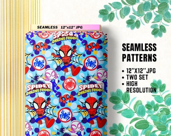 Spidey and his Amazing Friends Seamless Papers, Spidey Digital Papers, Birthday Wrapping Papers, Marvel Superhero Fabric Patterns