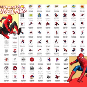 K&ouml;nnte beinhalten: Ein rot-blauer Superheld, Spider-Man, hockt mit ausgestreckten Armen. Er tr&auml;gt einen rot-blauen Anzug mit einem Spinnenlogo auf der Brust. Der Hintergrund ist ein gelber und roter Farbverlauf mit einem Raster von Bildern von Spider-Man in verschiedenen Posen und Designs.