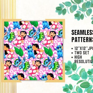 Lilo and Stitch Seamless Papers, Stitch Digital Papers, Birthday Wrapping Papers, Lilo Stitch Fabric Patterns