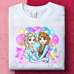 Frozen Elsa and Anna Sublimation PNG, Princess Elsa and Anna, Balloon Birthday Girl Shirt, Princess Frozen Sublimation