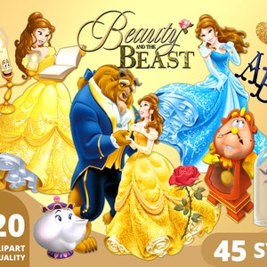 Beauty and Beast Clipart PNG, Princess Belle SVG, Belle Birthday Print, Princess Belle Decoration, Beauty and Beast Posters