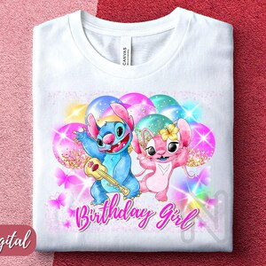 Stitch and Angel Sublimation PNG, Birthday Girl Shirt, Stitch Angel Iron on Shirt, Stitch