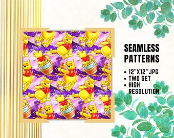 Winnie the Pooh Seamless Papers, Winnie Bear Digital Papers, Birthday Gift Wrapping, Winnie Pooh Fabric Patterns