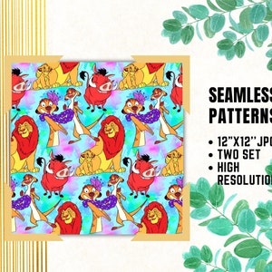 Lion King Seamless Papers, Lion Theme Digital Papers, Simba Pumbaa Timone, Party Gift Wrapping, Lion King Fabric Patterns