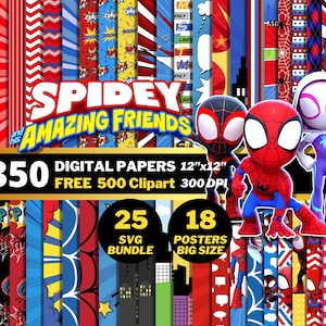 Spidey and his Amazing Friends Digital Papers, Marvel Superhero, Spidey Birthday Gifts, Wrapping Papers, Spidey Seamless Papers