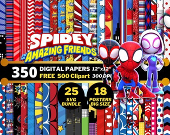 Spidey en zijn geweldige vrienden Digitale papieren, Marvel-superheld, Spidey-verjaardagscadeaus, inpakpapier, naadloze Spidey-papieren