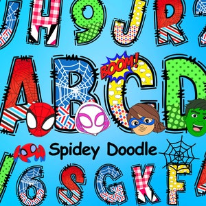 Spidey Doodle Alphabet, Spidey und seine erstaunlichen Freunde, Superheld Spidey, Alphabet-Buchstaben, Spidey-Sublimationsschrift