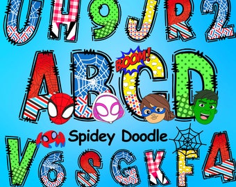 Spidey Doodle Alphabet, Spidey and his Amazing Friends, Superhero Spidey, Alphabet Letters, Spidey Sublimation Font