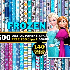 Frozen Digital Papers, Princess Frozen Clipart PNG, Elsa, Anna, Olaf, Frozen Posters, Gifts Wrapping Papers, Frozen Seamless Patterns