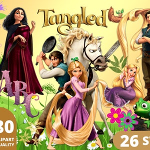 Tangled Clipart PNG, Tangled Layered SVG, Flynn Rider, Rapunzel, Tangled Birthday Print, Princess Tangled Posters