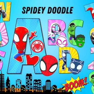 Spidey Doodle Alphabet, Spidey and his Amazing Friends, Superhero Spidey, Alphabet Letters, Spidey Sublimation Font