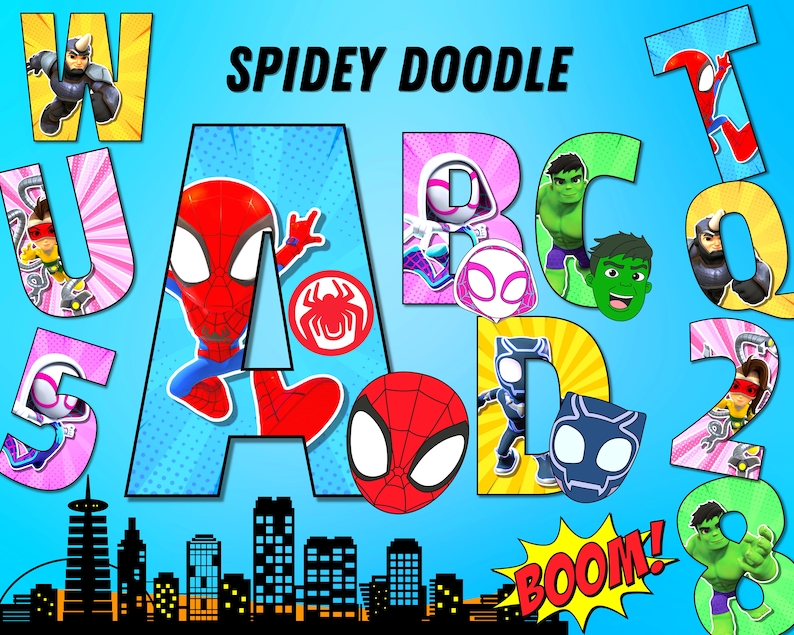 Alfabeto de Spidey Doodle, Spidey y sus increíbles amigos, superhéroe ...