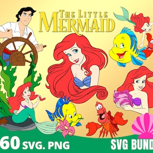 Little Mermaid SVG Bundle, Layered SVG, Princess Ariel Clipart PNG, Little Mermaid Cut Files, Princess Sublimation Designs