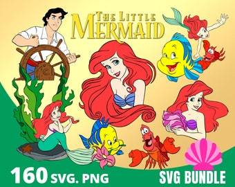 Little Mermaid SVG Bundle, Layered SVG, Princess Ariel Clipart PNG, Little Mermaid Cut Files, Princess Sublimation Designs