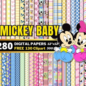 Mickey Baby Digital Papers, Mickey Baby Clipart PNG, Mickey Party Theme, Gift Wrapping Papers, Mouse Friends Baby Seamless Patterns